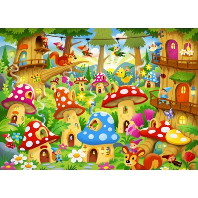 Bluebird-Puzzle - 104 pieces - Gnomes in Mushroom Homes