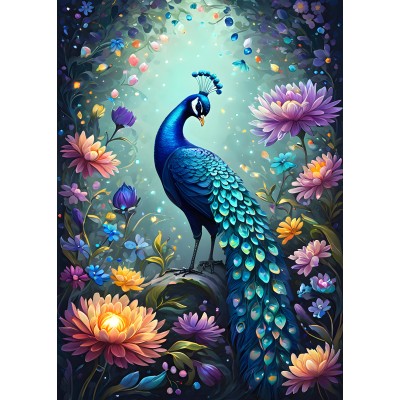 Bluebird-Puzzle - 500 pieces - Flowers & Peacock