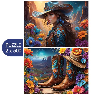 Bluebird-Puzzle - 500 pieces - 2 Puzzles - Cowgirl and Boots - Far West Collection