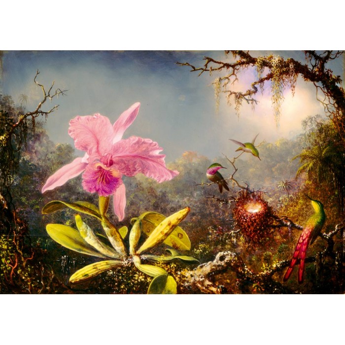 Puzzle Art-by-Bluebird-F-60296 Martin Johnson Heade - Cattleya Orchid and Three Hummingbirds, 1871