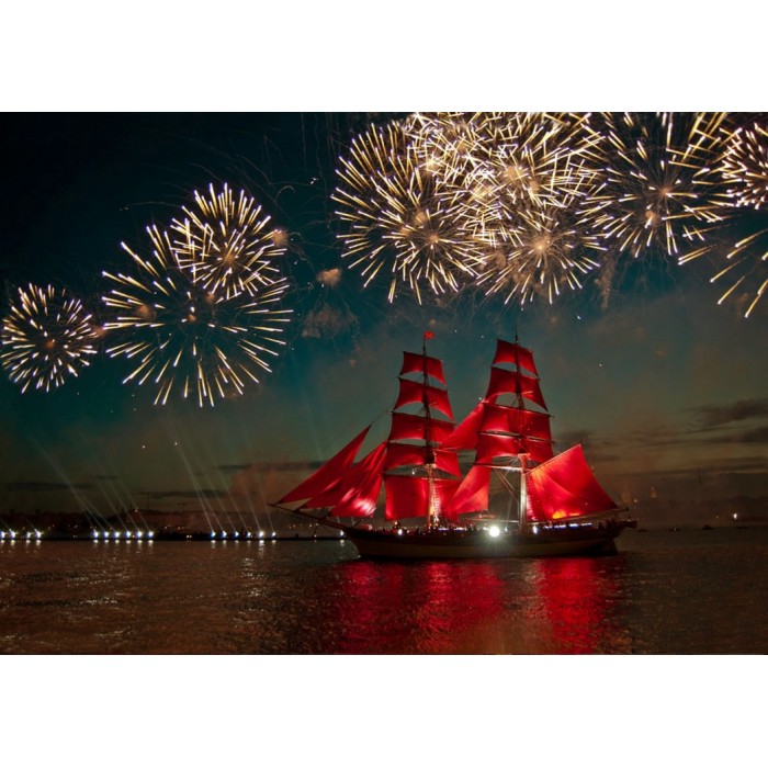 Puzzle Bluebird-Puzzle-F-90106 Fireworks around a Sailboat