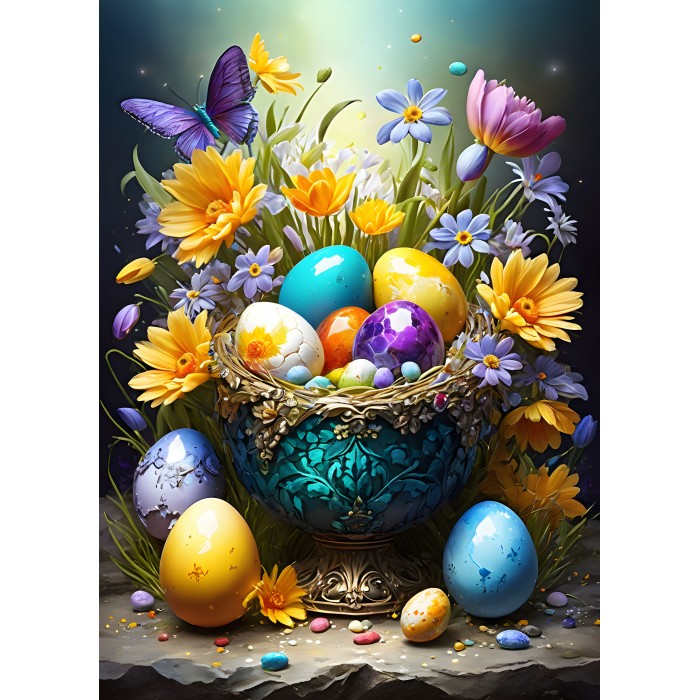 Puzzle Bluebird-Puzzle-F-90956 Easter Eggs and Flowers