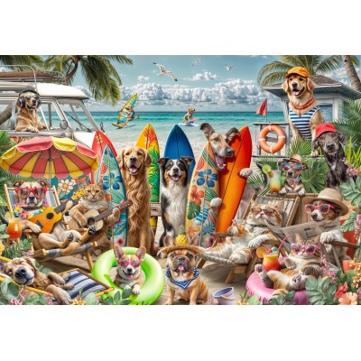Puzzle  Bluebird-Puzzle-F-91023 Dogs and Cats at the Beach