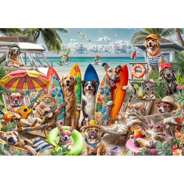Puzzle Bluebird-Puzzle-F-91023 Dogs and Cats at the Beach
