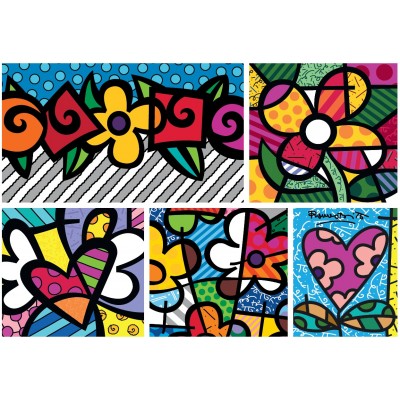 Bluebird-Puzzle - 1500 pièces - Romero Britto - Collage: Hearts and Flowers